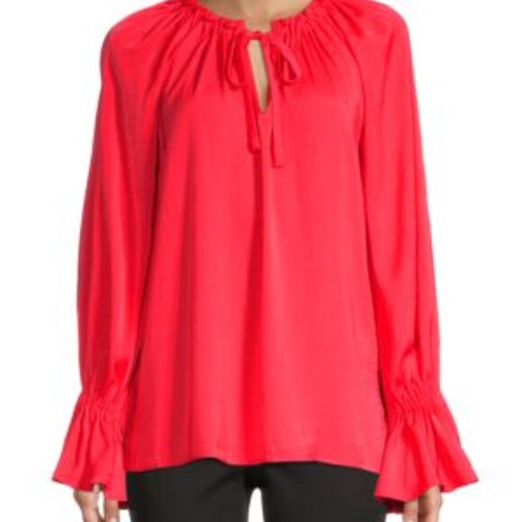 Kobi Halperin Pleated Frances V Neck Blouse Size Small Flamingo Pink - Picture 1 of 10